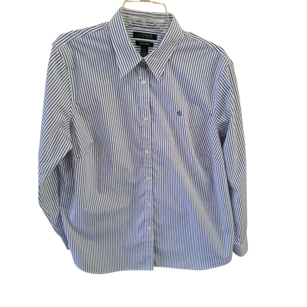 Lauren Ralph Lauren Womens Non-Iron Striped Button-Down Shirt 1X Cotton